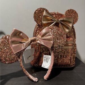 Disney Parks loungefly rose gold backpack & ears
